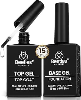 Beetles No Wipe Gel Top Coat and Base Coat Set for Gel Nail Polish - 2Pcs 15ml Super Shiny and Long Lasting Soak Off UV/LED Lamp Nail Art D...