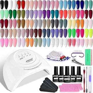JODSONE Gel Nail Polish Kit 60 PCS with U V Light Soak off Base Top Coat 55 Shine Colors Gel Nail Kit Bright and Dark Brown Wine Red Series...