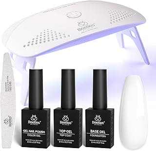 Beetles White Gel Nail Polish Kit with U V Light, 5 Pcs Gel Polish Starter Kit with Base & Top Coat and Nail File for Beginners Soak Off DI...