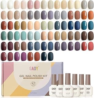 GAOY 42 Pcs Gel Nail Polish Kit, Nude Neutral Blue Burgundy Colors All Seasons Gel Nail Polish Set with Glossy & Matte Top Coat and Base Co...