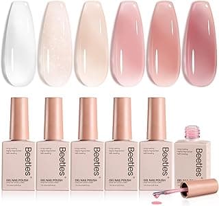 beetles Gel Polish Whispers of Love Jelly Gel Nail Polish Set - 6 Colors Milky White Nude Pink Neutral Sheer Translucent Soak Off UV Gel Na...