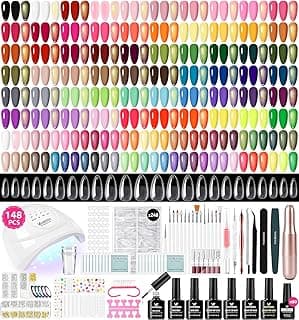 VANREESA 148Pcs Gel Nail Polish Kit with U V Light Almond Nail Tips Nail Drill -60 All Seasons Colors Gel Polish Set with 6Pcs Base Top Coa...
