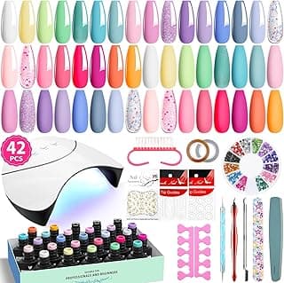 VANREESA 42 Pcs Gel Nail Polish Kit with U V Light 24 Popular Colors Gel Polish Nail Kit Green Blue Purple Pink Orange Complete Nail Kit wi...