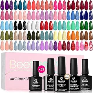 beetles Summer Gel Polish Set - Fingertip Palette, 32 Colors Polish Set with Base Top Coat Pink Red Blue Purple Brown Yellow Green Black Wh...
