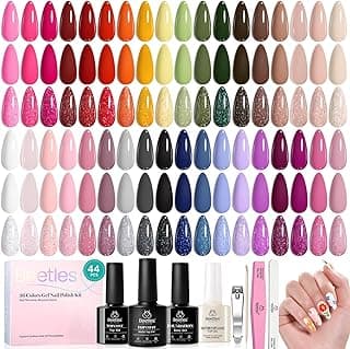 beetles 44pcs Gel Nail Polish Set - 36 Colors Colorful Muse Gel Polish Kit Pink Nude Red Yellow Green Black White Glitter Nail Kit Base Top...