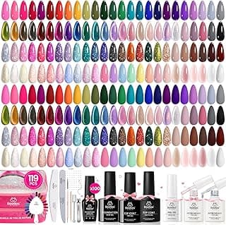 Beetles Gel Nail Polish Set, 119 PCS 100 Colors Nail Gel Polish Kit with Base, Glossy Matte Glitter Top Coat, Nail Nook Pearl Cat Eye White...