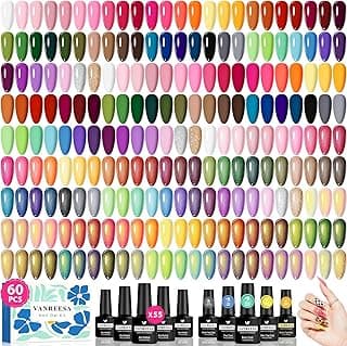 VANREESA 60 Pcs Gel Nail Polish Set, 55 Colors Gel Polish with Base Coat & 4 Effects Top Coat Full-Color Nail Polish Set All Seasons Nail K...